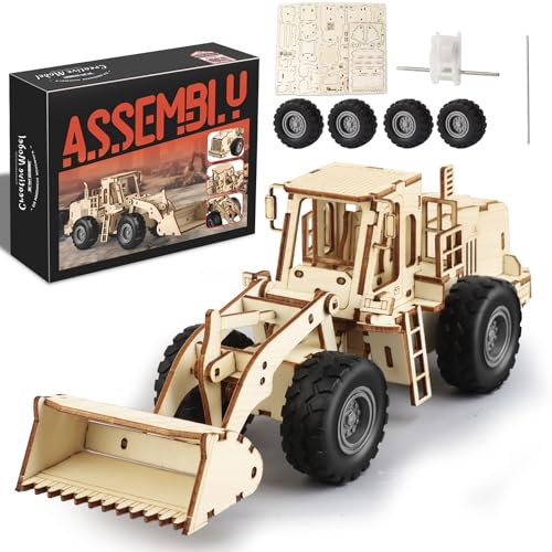 3D Wooden Puzzles Bulldozer Model Car Kits for Adults to Build