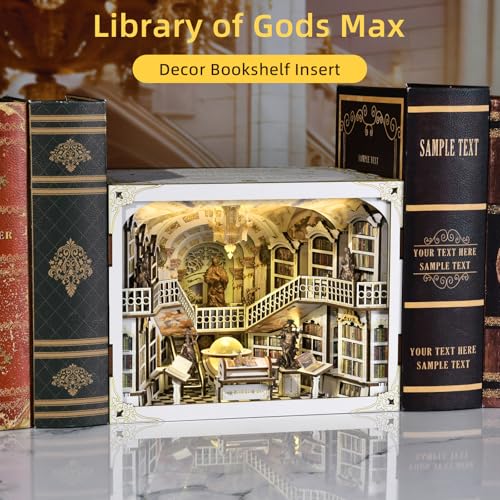 DIY Book Nook Kit, Library of Gods Max Miniature Dollhouse Kit with LED - color: Library of Gods Max