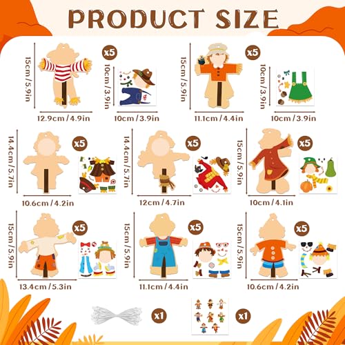 BeYumi Fall Scarecrow Craft Kit - 123Pcs Fall Scarecrow Craft Kit DIY Autumn Thanksgiving Ornament Set Home Classroom Game Activities Art Supplies Decor for Kindergarten Kids - style: Fall Scarecrow