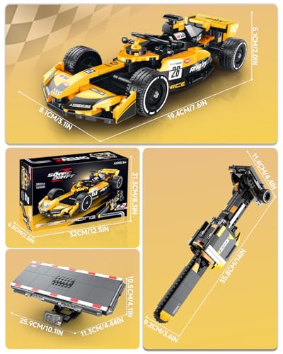 2IN1 Racing Car Building Blocks Set, MOC Speed Model Kit for Kids Ages 8+ and Adults, Creative Race Toy Gift for Boys & Girls(XZ0002) - color: Yellow