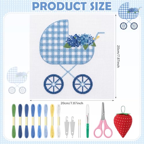 XunYee 26 Pcs Blue Hydrangea Baby Carriage Needlepoint Kit for Beginners - style: Hydrangea Baby Carriage