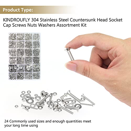 1285 Pieces M2 M2.5 M3 M4 Countersunk Head Socket Cap Screws Nuts Washers Assortment Kit, 304 Stainless Steel, Fully Machine Thread - size: M2 M2.5 M3 M4, style: Countersunk Head Socket Cap