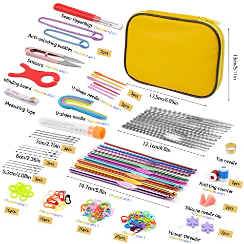 IMZAY 110 Pcs Crochet Hooks Set 0.6–6.5mm Crochet Needles for Yarn - color: Yellow, size: 110 Pcs