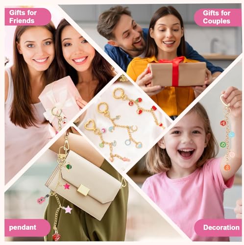 Flewyum 198Pcs Charms Lip Gloss Keychain Making Kit, DIY Craft Supplies with Charms, Key Chain Hooks, Jump Rings, Lobster Clasps, Chains & Tools, Jewelry Making Kit for DIY Craft Gifts.