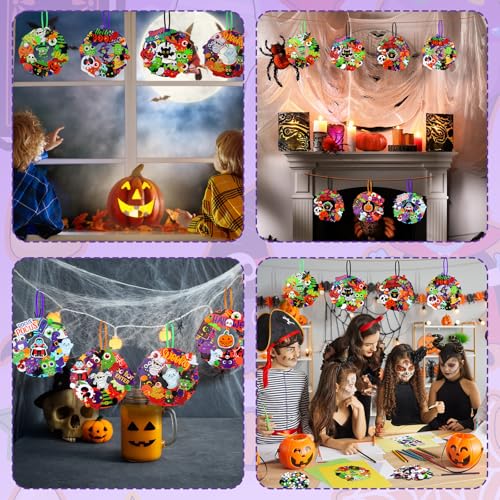 Hollowfly 48 Sets Halloween Wreath Craft Kits, DIY Boo Wreath with Stickers - style: Halloween