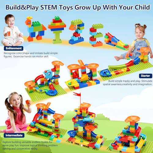 COUOMOXA 110 Pcs Marble Run Set, STEM Building Blocks Toy - style: 110 marble run