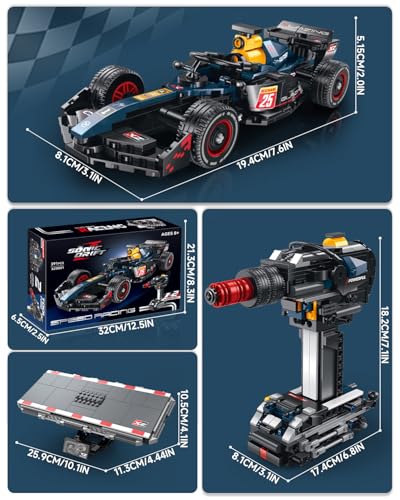 2IN1 Racing Car Building Blocks Set, MOC Speed Model Kit for Kids Ages 8+ and Adults, Creative Race Toy Gift for Boys & Girls (XZ0001) - color: Dark Bule