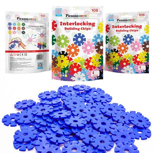 PicassoTiles Building Chip Interlocking Disc Construction Blocks in Blue Color STEM Learning Early Education Toy Engineering Playset Child Brain Development for Toddlers Girls Boys Kids Age 3+ PTF108 - color: Blu