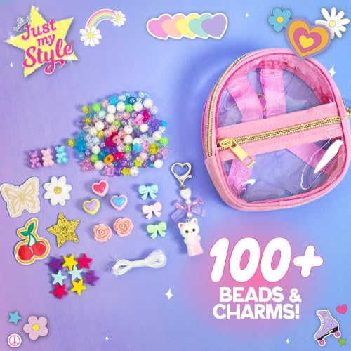 Just My Style Mini Backpack Keychains, Customize Key Chains & Clip to Anything, Includes Adhesive Patches, Bag Charms & Beads for Bracelet Making, Custom Bag Clip Bracelet Craft, Great Gifts for Girls - color: Mini Keychains