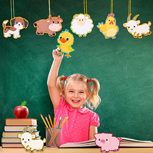 Pajean 10 Pcs Kids Lacing Cards Double Sided Animal Sewing Cards Kits 10 Styles Lacing Toy Crafts for Toddler Ages 6+ Developing Imagination Preschool Learning Activity Supplies(Farm Style) - style: Farm Style