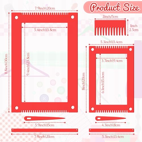 Juexica 7-piece Weaving Loom Kit for Beginners, Complete Wooden, Red - color: Red
