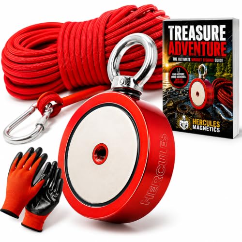 2000 lbs Double Sided Fishing Magnet Kit, Heavy Duty Fishing Kit with 100ft Rope and Carabiner, Super Strong River and Lake Magnet, Great Gift, Outdoor Adventurers Gift - style: 2000 LBS Double Side Magnet Kit