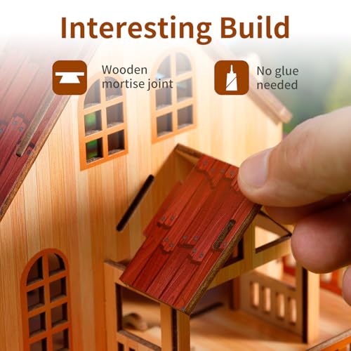 3D Wooden Puzzles for Adults Apple Treehouse Decorations Fun Miniature Kit - color: Apple Red House