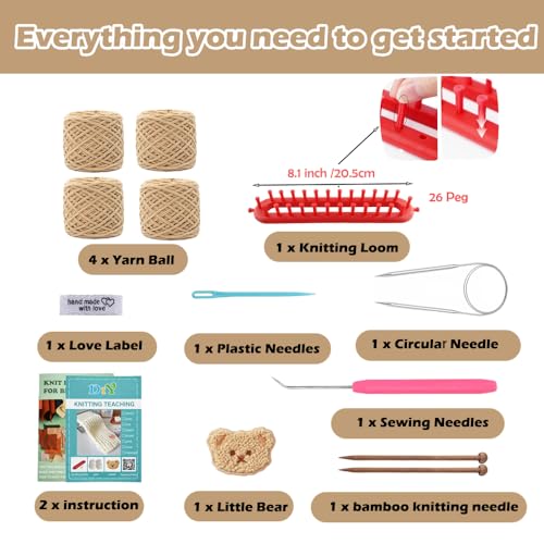 Novelchet Scarf Knitting Loom Kit for Beginners with Plush Yarn Khaki - color: Khaki