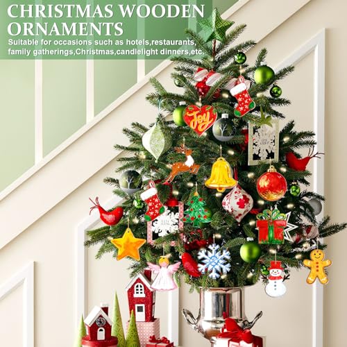 80PCS Wooden Christmas Ornaments to Paint, 8 Styles DIY Blank Unfinished Wood Reindeer Santa Claus Christmas Tree Ball Snowman Snowflake Angel Cutouts Ornament for Crafts Winter Hanging Decorations - color: Christmas Gingerbread