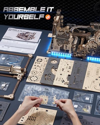 3D Puzzles for Adults - Marble Runs Building Set, Wooden Model Kits, Marble Spaceport+Marble Night City+Link Pack