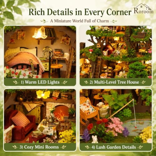Roroom DIY Miniature House Kit, Fairy Forest Book House Dollhouse Kit - color: Time Tree House