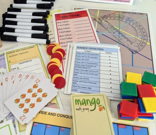 MANGO MATH 4th Grade Deluxe Math Kit – Hands-On Math Games & Manipulatives for Fourth Grade, Multi-Digit Multiplication, Division, Factors & Fractions, Classroom Set