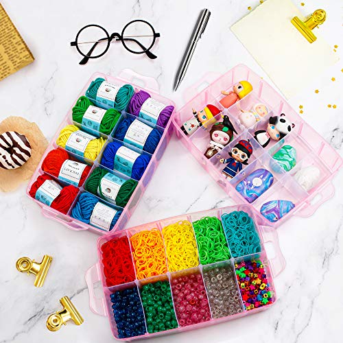 Inscraft 7 Tier Craft Storage Boxes with Compartments, 70 Adjustable Plastic Organiser Storage Boxes for Crafts, Beads, Screw, Washi Tap, Stackable Storage Sorting Box for Toys, Crafts, Art Supplies - color: PINK
