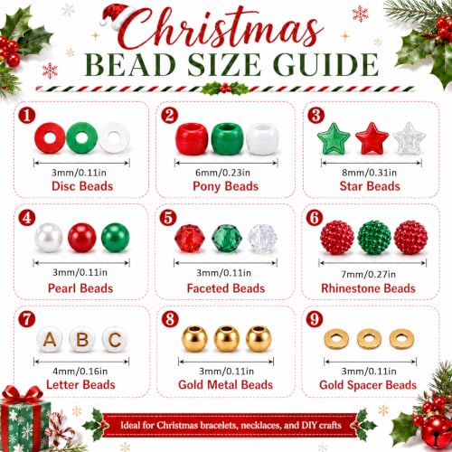 SVKN 1900 Pcs Christmas Beads for Jewelry Making Kit with Tree Charms - color: Red Green