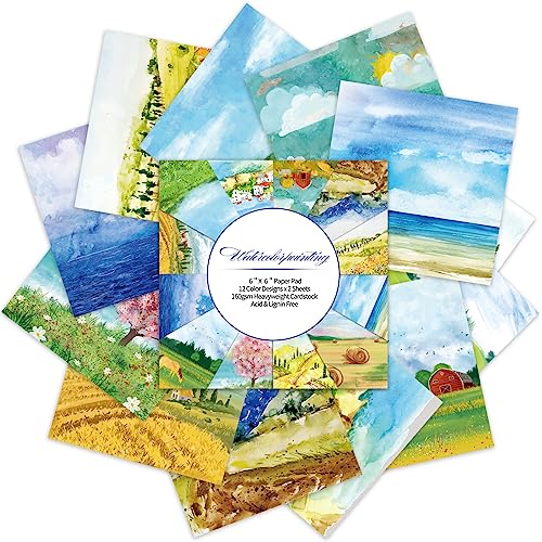 Scrapbook Paper, 24 Sheets 6"×6" 160gsm Single-Sided Patterned Cardstock - color: 24 sheets-landscape