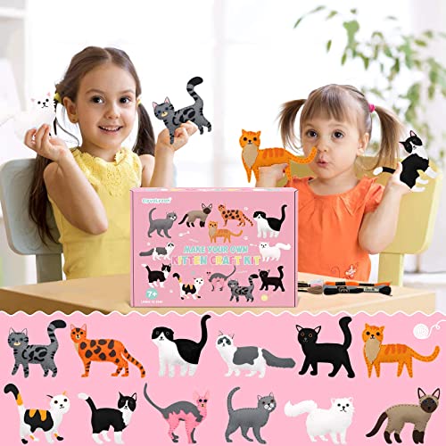 CiyvoLyeen Cat Sewing Kit for Kids –Ages 7 8 9 10 11 12 Kitten Plush Toys Arts & Crafts Set for Beginners, Learn to Sew Gifts Idea for Girls & Boys, Felt 12PCS
