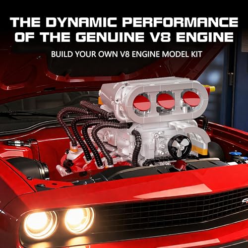 V8 Engine Model Kit, Runnable Model Engine Building Kits for Adults & Kids 8-14+, Build Your Own Visible STEM Car Engine with Motors, 2347PCS DIY STEM Building Blocks Sets Gifts for Adults Boys Girls
