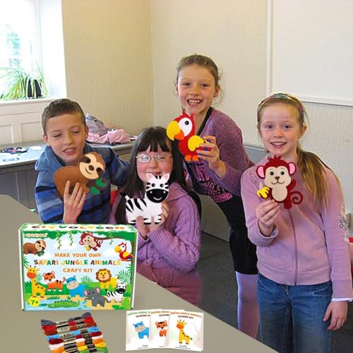 CiyvoLyeen Kids Sewing Kit Crafts - Safari Jungle Animal DIY Felt Crafts for Boys & Girls Art & Craft Set Learn to Sew Toy Animals Gift for Ages 7–12, 10 Cute Projects - color: Jungle animals-10 Pcs