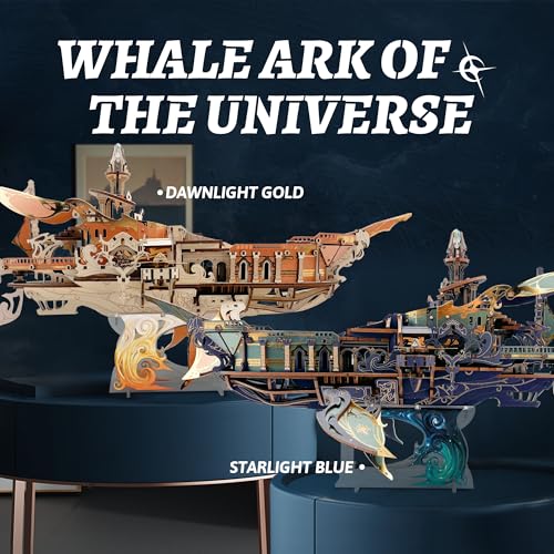 3D Wooden Puzzle for Adults Whale Spaceship DIY Dollhouse Kit - color: Starlight Blue