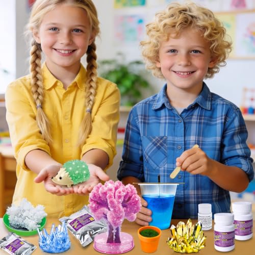 UNGLINGA Crystal Growing Kit for Kids, Grow 6 Vibrant Crystals Making Kit