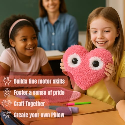Latch Hook Kit for Kids - Googly Eyes Heart Rug Pillow Craft, Ages 6+ - style: Googly Heart Pillow