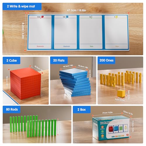 2 pack Base Ten Blocks Plastic Place Value Blocks with 80 rod - style: 2p