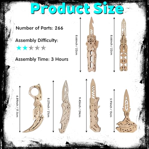 3D Wooden Puzzles for Adults – 6 Knife-Shaped Puzzles with 266 Pieces