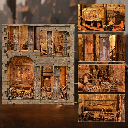 fifijoy Book Nook Kit - Egyptian Pharaohs Tomb DIY Miniature House Kit for Adults and Teens, Dollhouse BookNook Tiny House, Bookshelf Decor 3D Wooden Puzzle, Unique Gifts for Family and Friends - color: Egyptian Pharaoh's Tomb