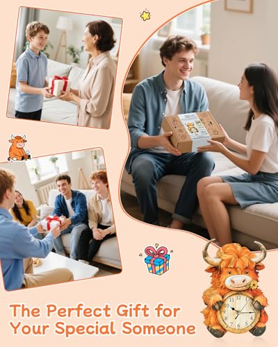 3D Puzzles for Adults-Wooden Highland Cow Clock Puzzle DIY Clock Model Kit