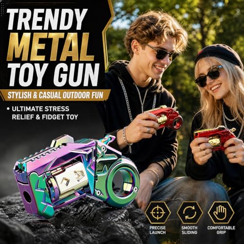 Gun Fidget Toys for Adults, Metal Fidget Toy Guns with Shell+Bullet+Target+Sight, Alloy Fun Toys Cool Hand Spinner to Relieve Stress, Anxiety, Office Desk Toys (Colorful) - color: Colorful
