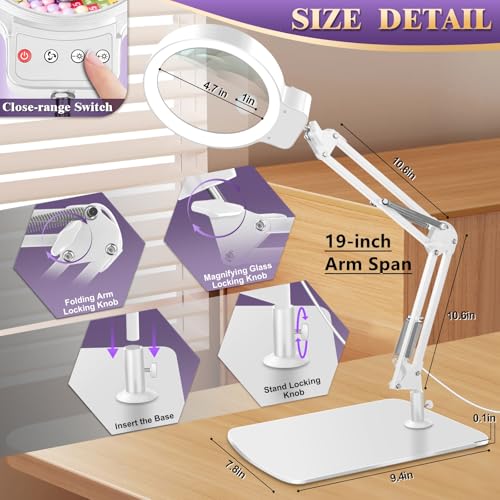 10X 30X Large Magnifying Glass with Light and Stand,Lighted Magnifier - color: White