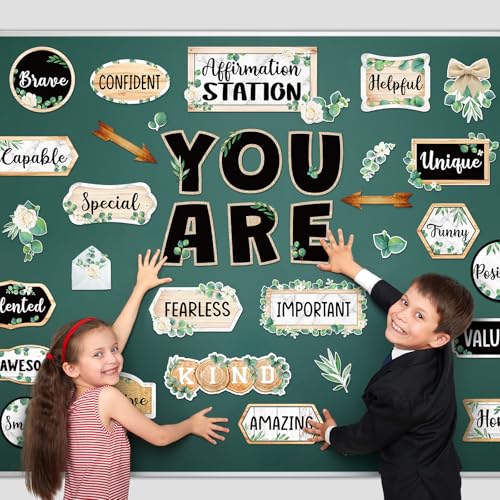45pcs Eucalyptus Affirmation Station Bulletin Board Class Decor - style: Eucalyptus