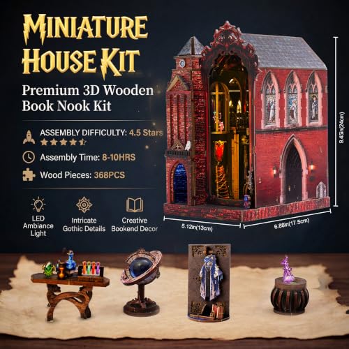 Book Nook Kit for Bookshelf — Arcane Spire Magical Castle 3D Wooden Puzzle, DIY Miniature Dollhouse with LED Lights, Fantasy Book Shelf Insert Decor, Creative Gift for Adults & Teens - color: Arcane Sprire