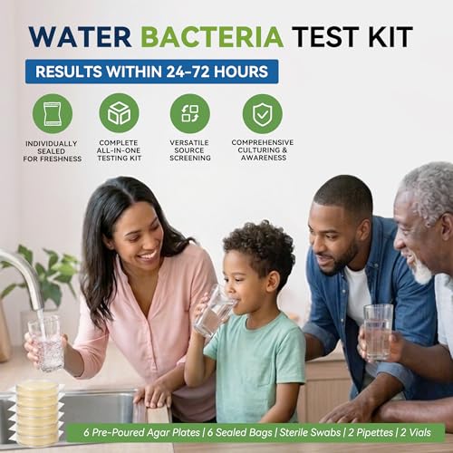 Water Bacteria Test Kit - 6 Pack Pre-Poured Agar Plates with Sterile Swabs - color: Water Bacteria Test Kit