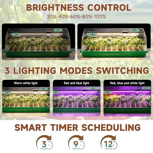 72 Cells Seed Starter Tray with Grow Light, Seed Starter Kit Full Spectrum with 5 Dimmable Brightness & Timer, Indoor Plant Grow Tray for Beginners & Seasoned Gardeners, Gardening Gifts - color: Green, size: 72 Cells