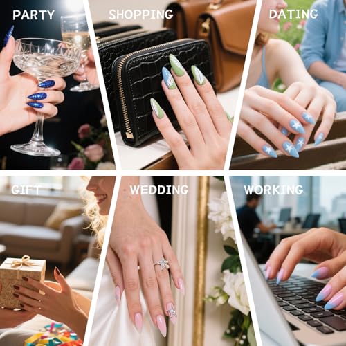 Reusable Handmade Press on Nails, 3D Flower Stiletto Nails with Pearls, Vibrant Tropical Blossom False Nails for Women, 10Pcs Kit with Nail Kit(M) - color: DHK, size: Medium