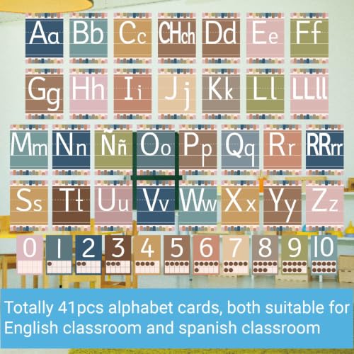 41 Pcs Boho Alphabet for Classroom Boho ABC Posters and 0-10 Number Cards Number Line Suitable for English Classroom and Spanish Classroom (English and Spanish ABC Boho) - color: Spanish Abc Boho