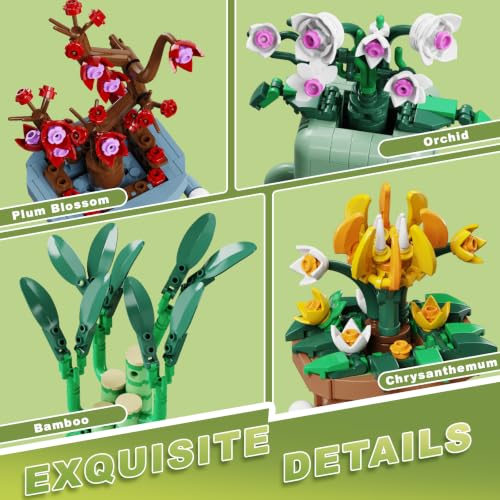 4 Pack Botanicals Cute Plants Building Set, 968PCS Flower Botanical Collection Building Toys for Home Office Décor Christmas Birthday - color: Colorful