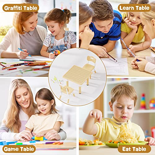 Brelley Height Adjustable Toddler Table and 2 Chairs Set, Beige - color: Beige