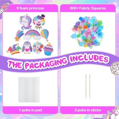Poke Art Kit for Girls Ages 4-8 | Princess Theme DIY Craft Kit | Mess-Free Fabric Puncture Painting | Creative Activity Gift for 6-12 Year Old Girls | Birthday Party Art Set - color: White