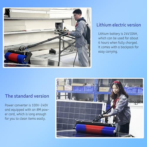 Solar Panel Cleaning Brush and 11FT Water Fed Pole Kit, Adjustable Extension Roller Brush, Window Washing Cleaner Equipment with Lithium Battery - size: 11FT-battery