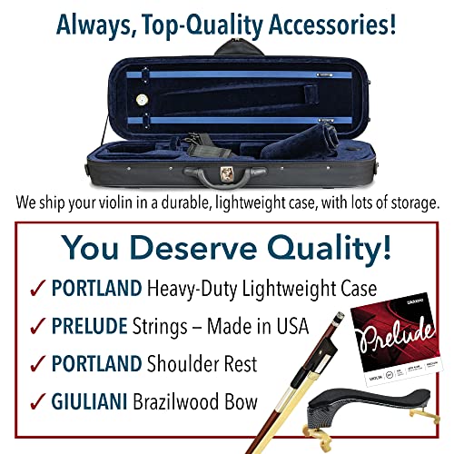Antonio Giuliani Primo Violin 1/4 size Bundle By Kennedy Violins - Carrying Case and Accessories Included - Solid Maple Wood and Ebony Fittings - size: 1/4