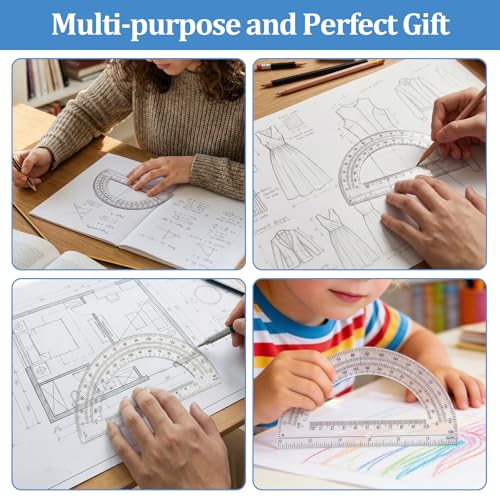Plastic Protractor,4 Pack Math Protractors Clear 180 Degrees,Transparent Protractor for Geometry(6 Inch) - style: 4 PCS