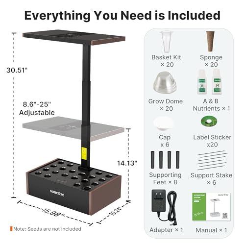 SUNCOZE Smart Hydroponics Growing System, 20 Pods, 25 in Adjustable Height - color: Black